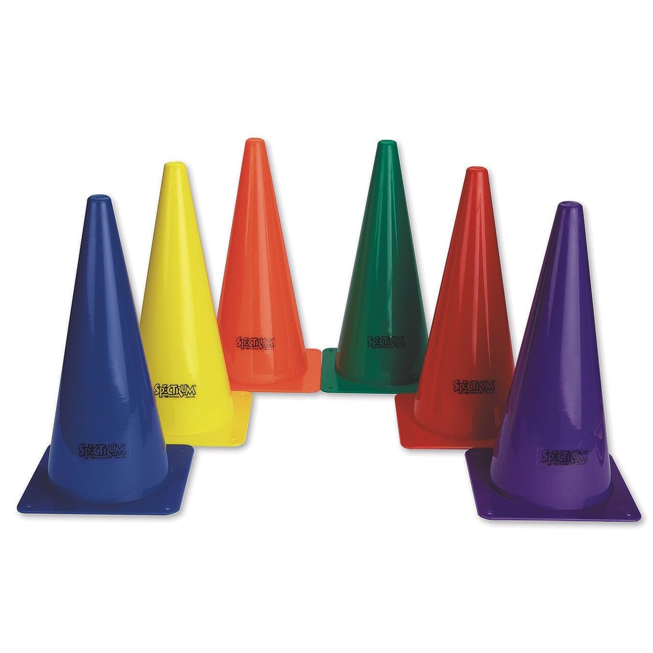 Spectrum Cones, 15" Set. Lightweight, Durable, High Density Polyethylene Plastic Cones. 8" Square Base. Nest for Easy Storage. 6 Color Set.